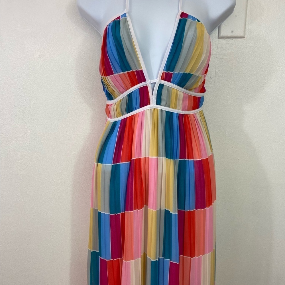 Fate Rainbow Multicolored Maxi Dress
S Deep Vneck Cocktail New Imperfections - Picture 3 of 14